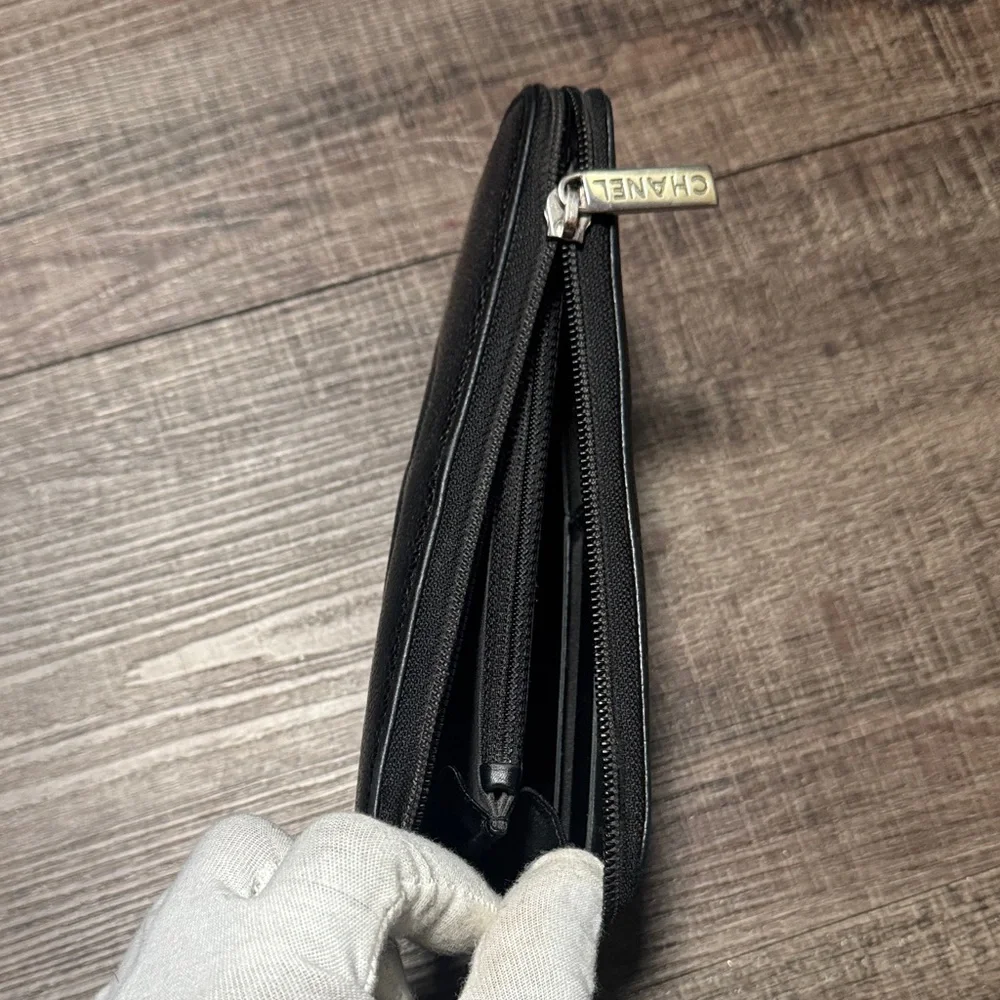 CHANEL Black Leather Zip around Wallet - Picture 15 of 16